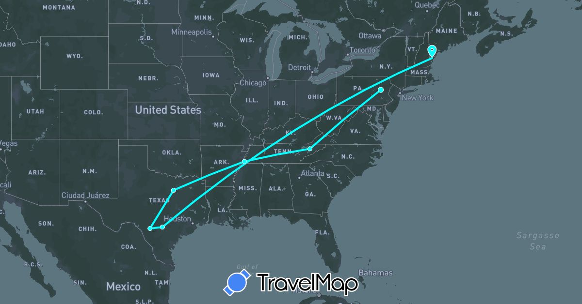 TravelMap itinerary: ferry in United States (North America)