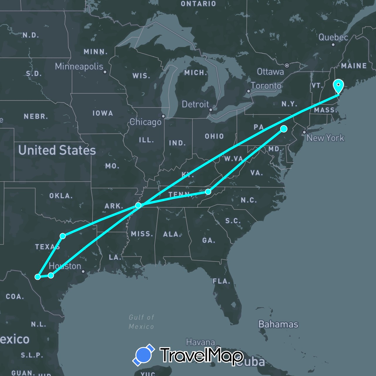 TravelMap itinerary: ferry in United States (North America)